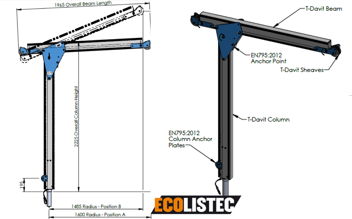 T Davit Seilgestützt 1.6m